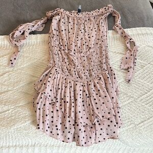 BLUE LIFE Pink Polka Dot Off-Shoulder romper dress